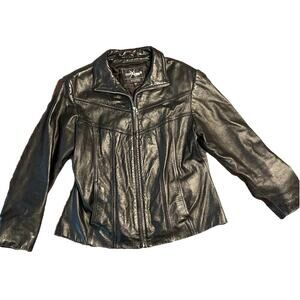 Wilsons Leather Jacket Womens L Black Full Zip Maxima Motorcycle Biker Vintage